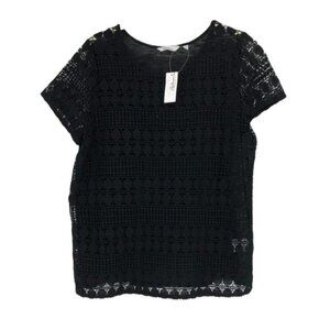 Reitmans Black crochet  short sleeve / front layered opaque T-shirt NWT M